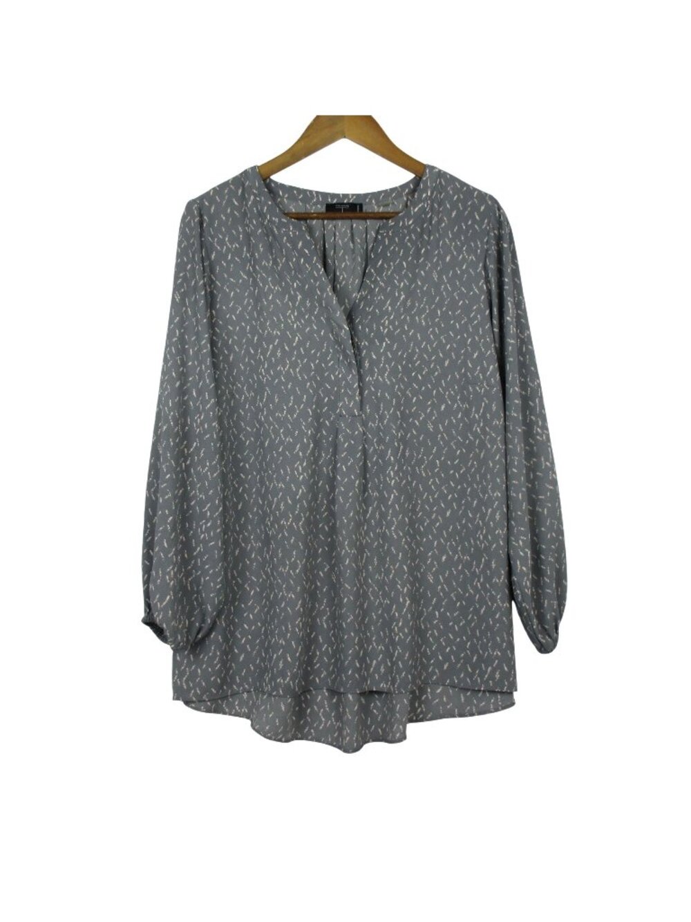 Tahari Top Blouse Women's 1X Gray Geometric Print Long Sleeve Lightweight Office